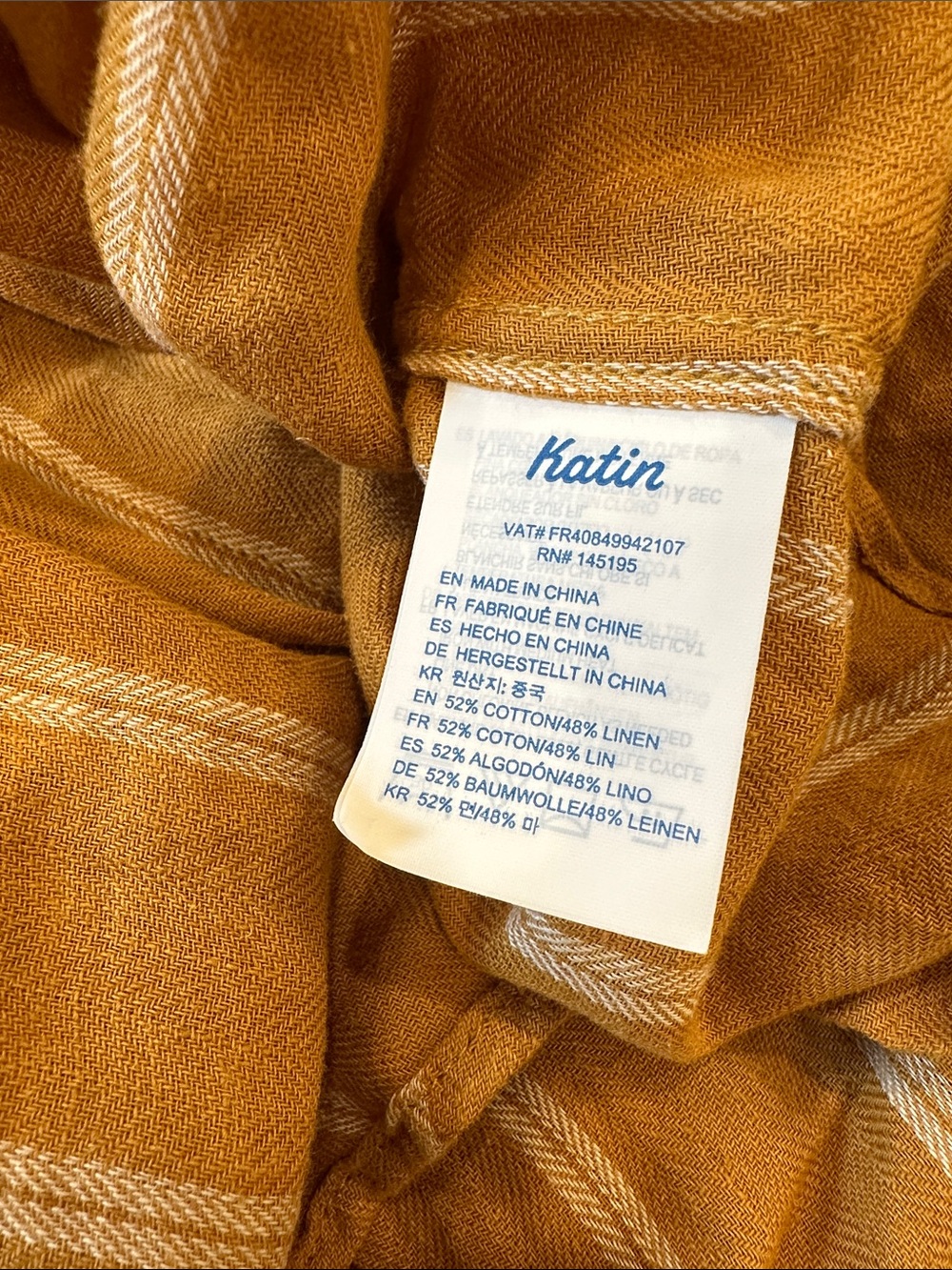 Katin Alan Ochre White Striped Linen Cotton Blend Short Sleeve Shirt Size Small - Picture 6 of 7